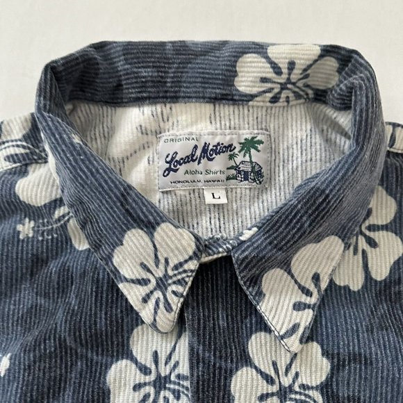 Local Motion Adult L Blue Button Down Collared Short Sleeved Casual Surf Large - Picture 7 of 13